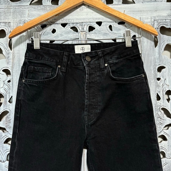 ANINE BING Black Roxanne Button Fly Raw Hem Front Slip Washed Stretch Denim Jean - Picture 10 of 16